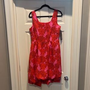 Nina Leonard Pink and Red Floral Midi Dress